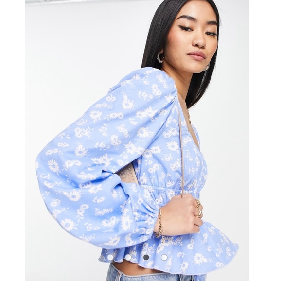 ASOS DESIGN shirred waist long sleeve top, NWT - Picture 4 of 8